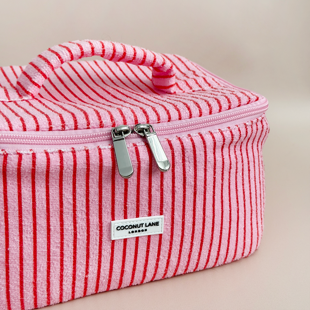 Travel Towel Vanity Case - Cherry Stripes