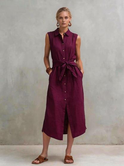 Women's Cotton-Linen Bag-Style Sleeveless Dress – Straight Cut