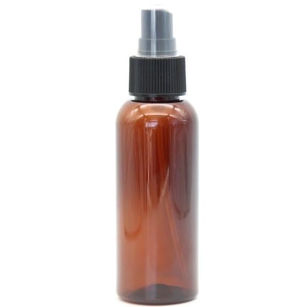 Amber PET Plastic Bottle with Black Atomiser - 100ml