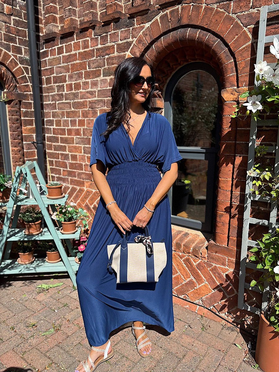 Aydan Bat Sleeved V-neck Slit Dress