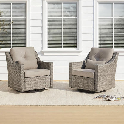 2 Piece Patio Wicker Chairs Set With 360 Degree Rocking Swivel Outdoor Rattan Thick Cushions For Backyard