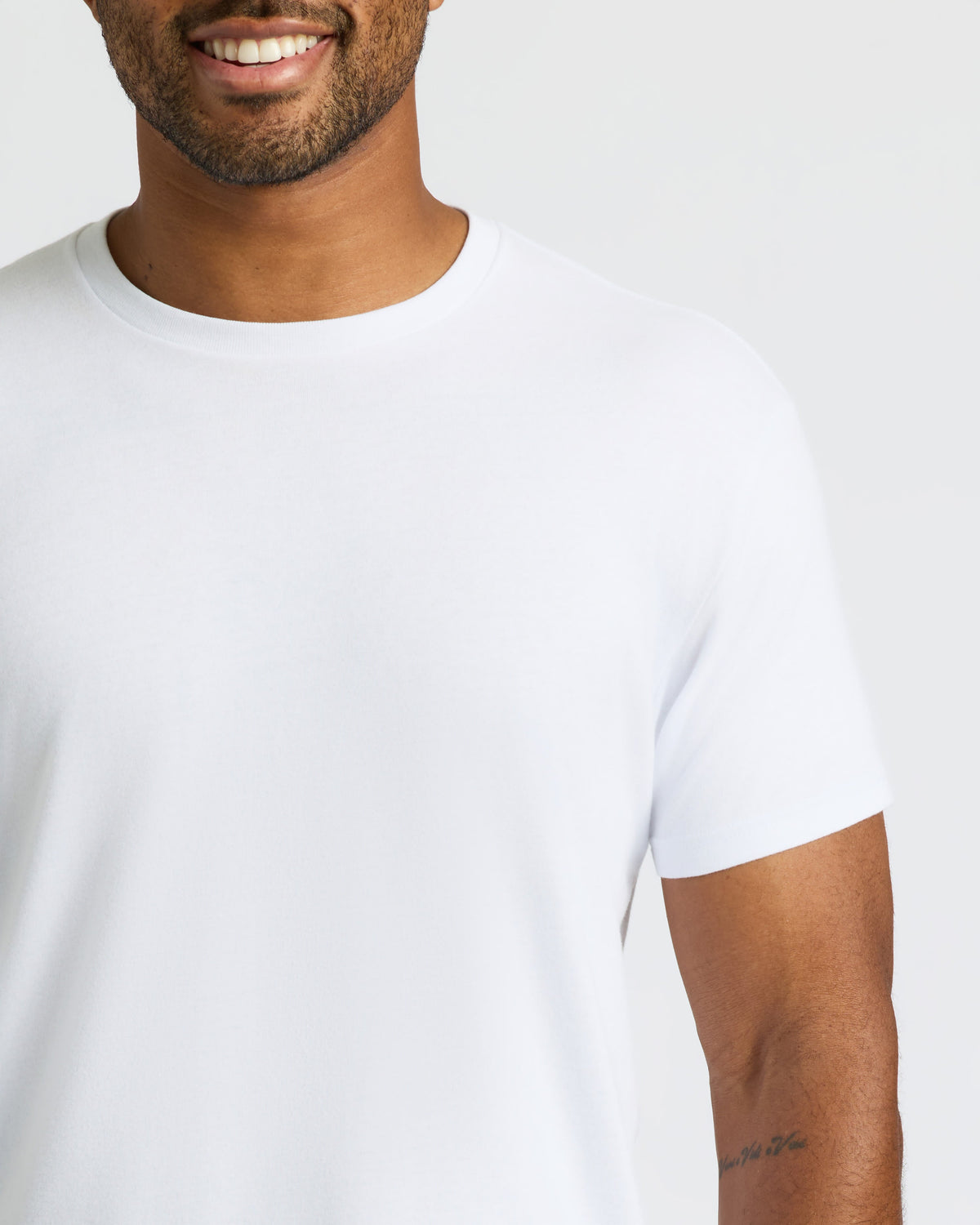 White Curved Hem Classic Crew Neck