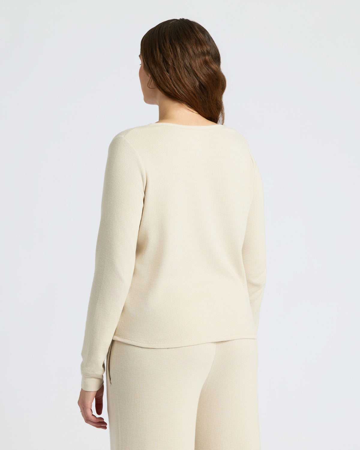 Womens Oatmeal Waffle Long Sleeve Boxy Henley