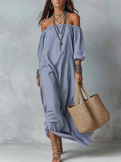 Women's Striped Loose-Fit Flared Maxi Dress – Holiday & Vacation
