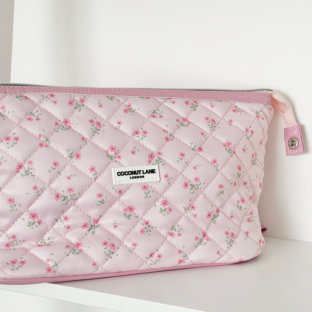 Expandable Makeup Bag - Quilted Ditsy Floral Pink