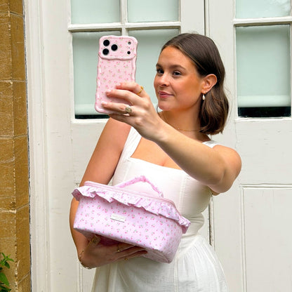 Travel Vanity Case - Ditsy Floral Pink Ruffles