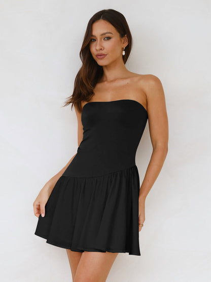 Women's Pleated Color Block Tube Top Dress