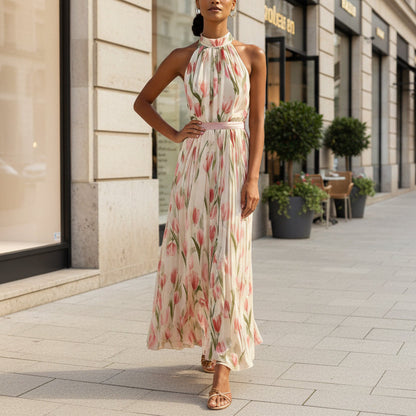 Women's Halterneck High-Waist Swing Dress – Floral & Solid Prints