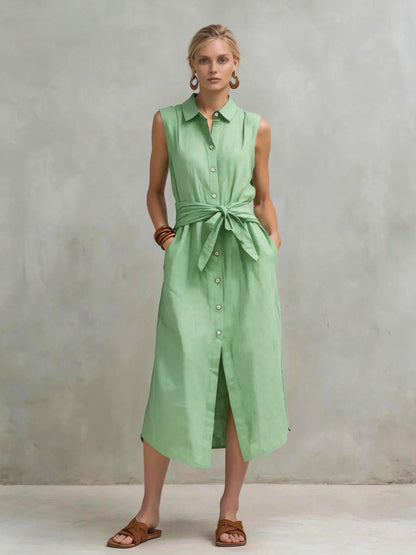 Women's Cotton-Linen Bag-Style Sleeveless Dress – Straight Cut
