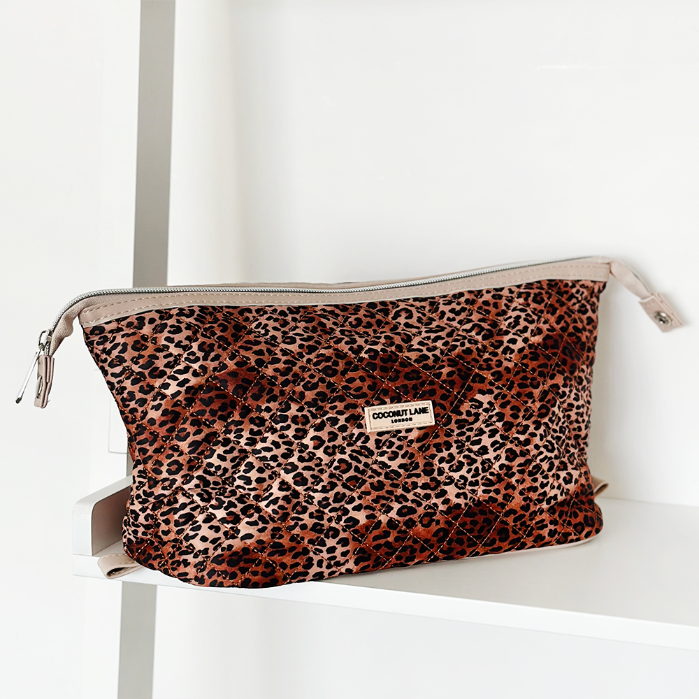 Expandable Makeup Bag - Quilted Leopard