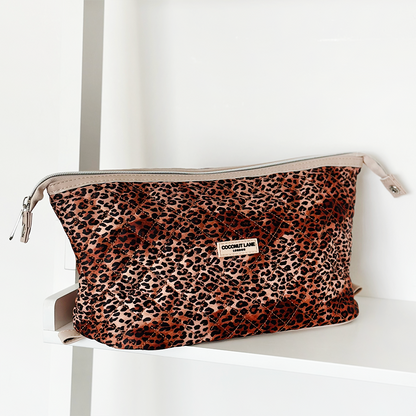 Expandable Makeup Bag - Quilted Leopard