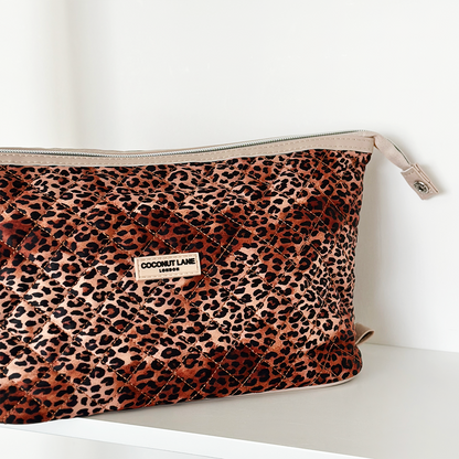Expandable Makeup Bag - Quilted Leopard