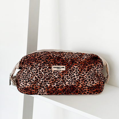 Expandable Makeup Bag - Quilted Leopard