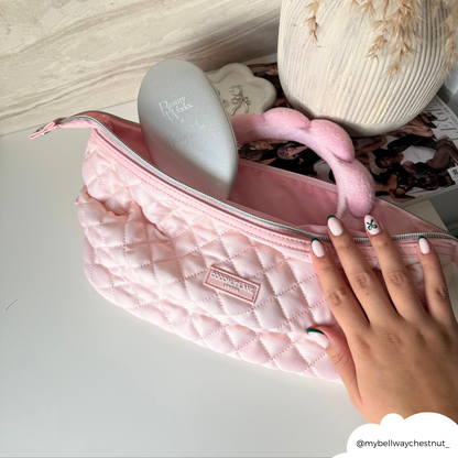 Expandable Makeup Bag - Quilted Marshmallow Pink
