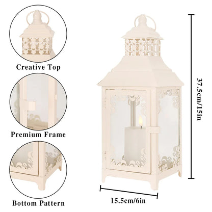 14.5'' High  Vintage Style Candle Lantern White