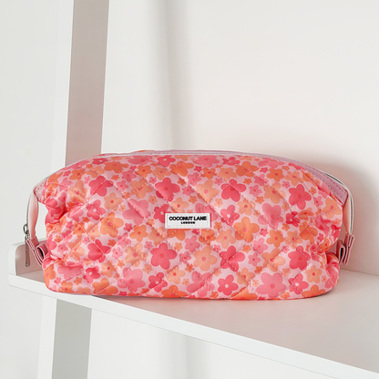 Expandable Makeup Bag - Quilted Pink & Orange Bloom