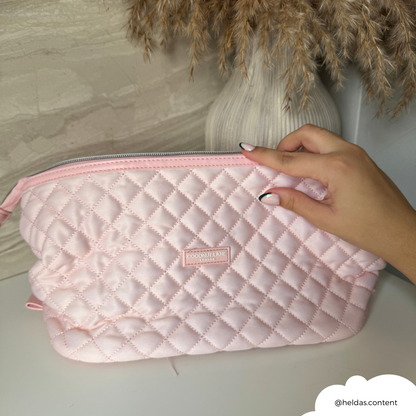 Expandable Makeup Bag - Quilted Marshmallow Pink