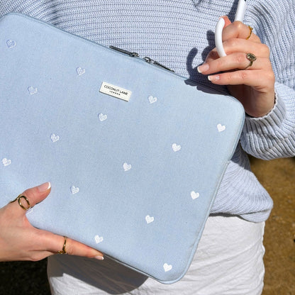 Powder Blue Hearts Laptop Sleeve