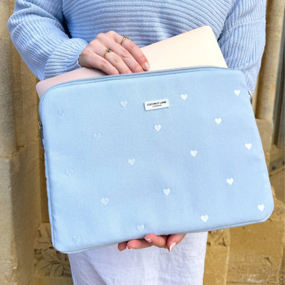 Powder Blue Hearts Laptop Sleeve