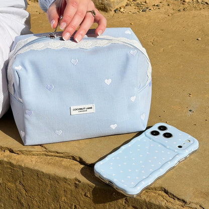 Makeup Bag - Powder Blue Hearts