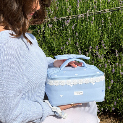 Travel Vanity Case - Powder Blue Hearts