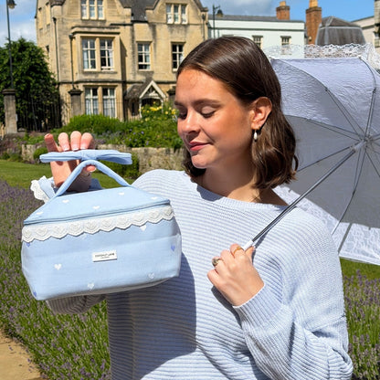 Travel Vanity Case - Powder Blue Hearts