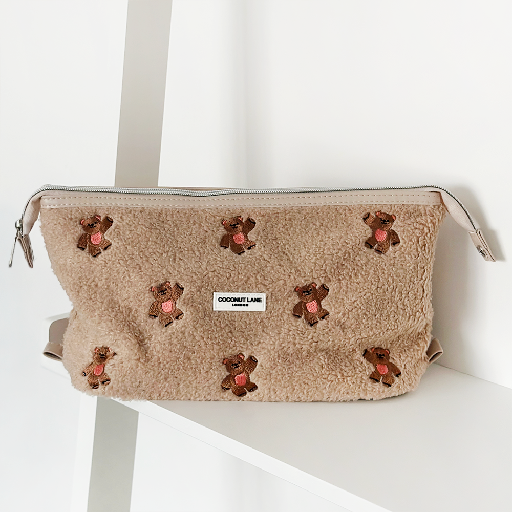 Expandable Makeup Bag - Theo Embroidered Teddy