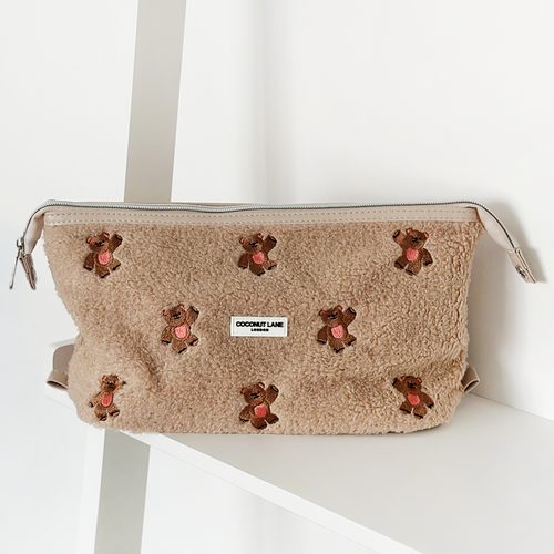 Expandable Makeup Bag - Theo Embroidered Teddy