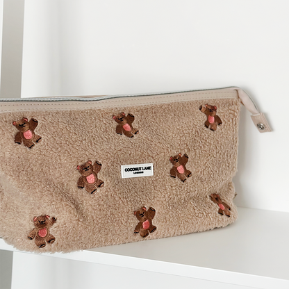 Expandable Makeup Bag - Theo Embroidered Teddy