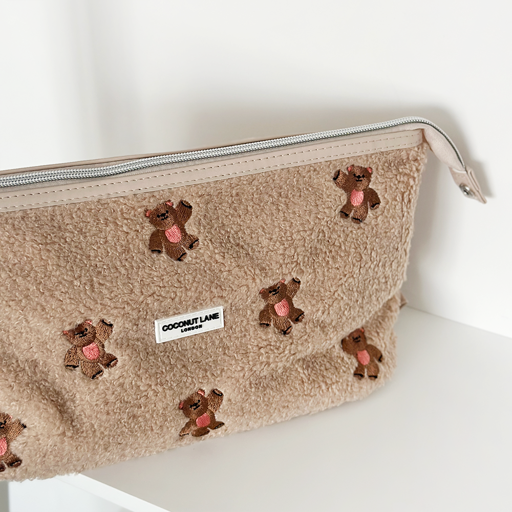Expandable Makeup Bag - Theo Embroidered Teddy