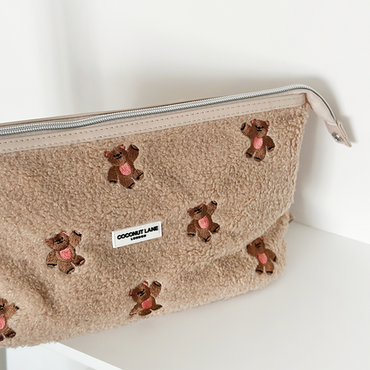 Expandable Makeup Bag - Theo Embroidered Teddy