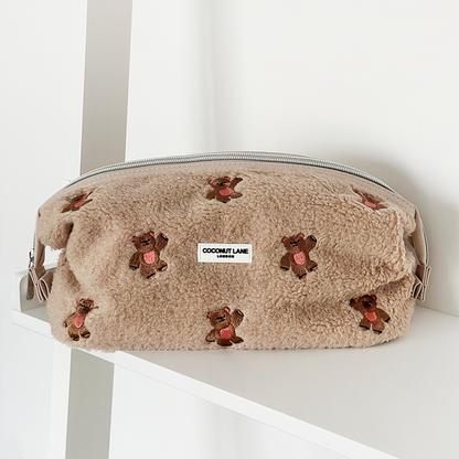 Expandable Makeup Bag - Theo Embroidered Teddy