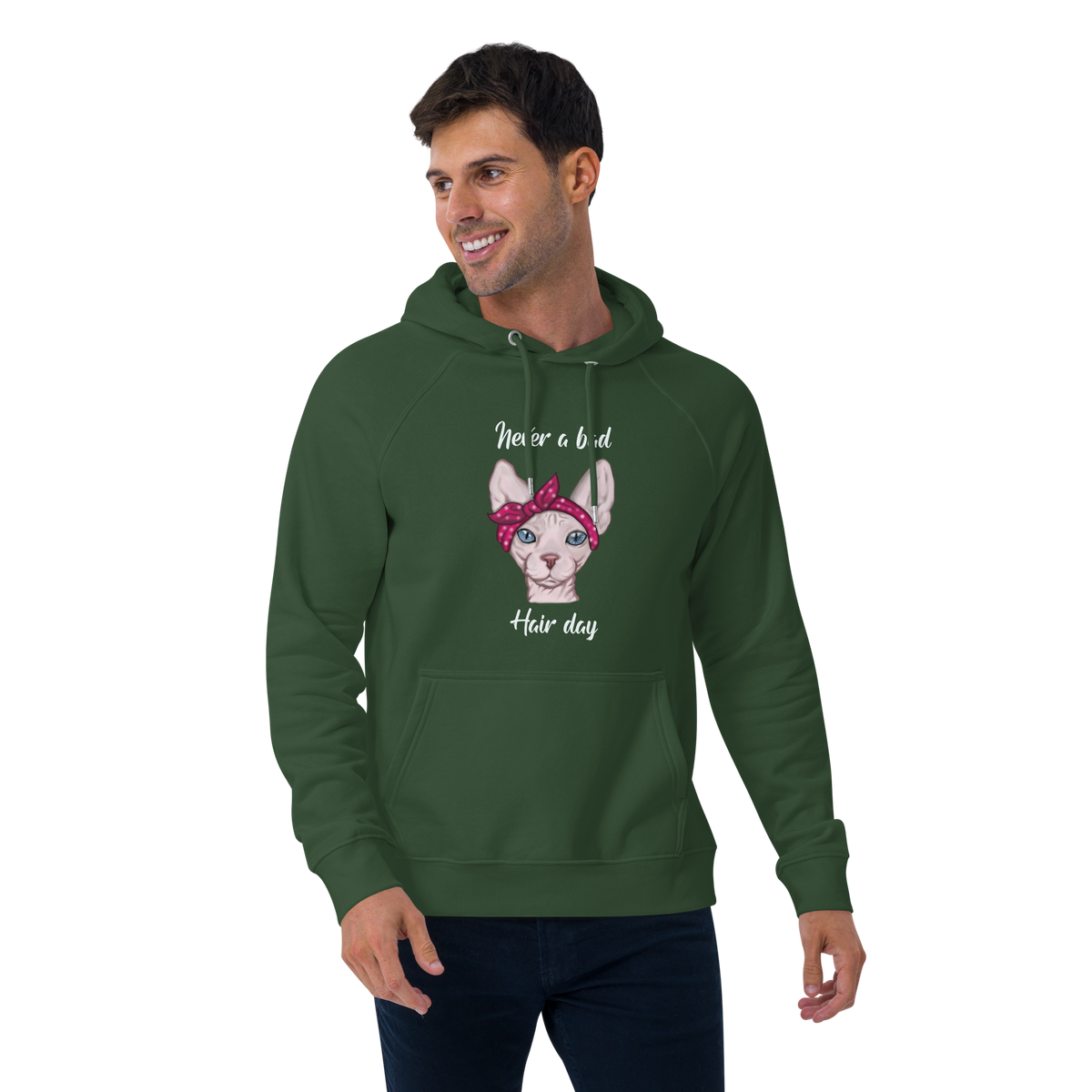 "NEVER A BAD HAIR DAY" UNISEX ECO HOODIE