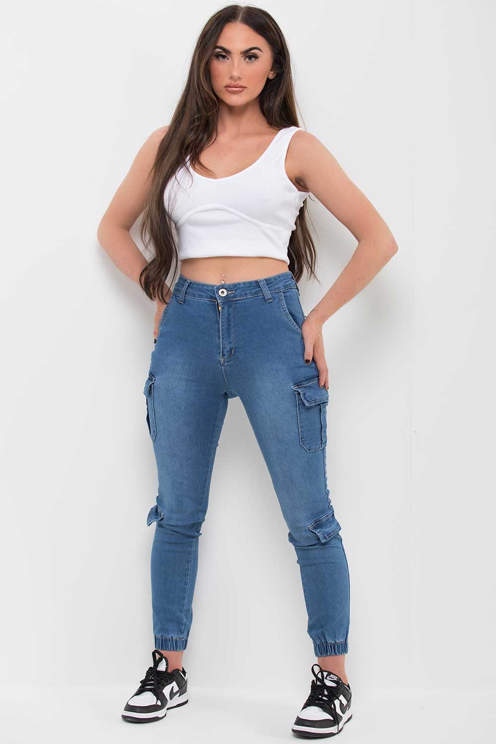 Denim Cargo Trousers With Pocket Detail