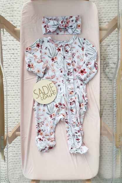 Wren's Wildflower Zipper Ruffle Footie